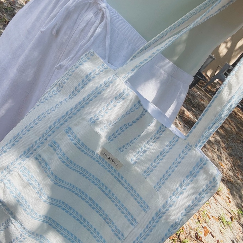 Blue Stripe Canvas Tote Bag
